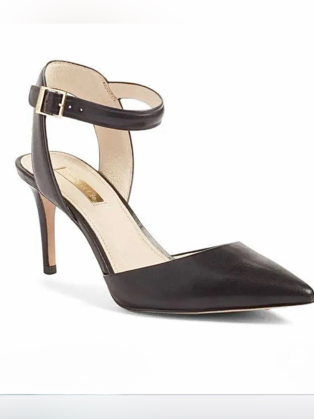 Louise et Cie Leather D'Orsay Ankle Strap Heels, Black, Size 8
